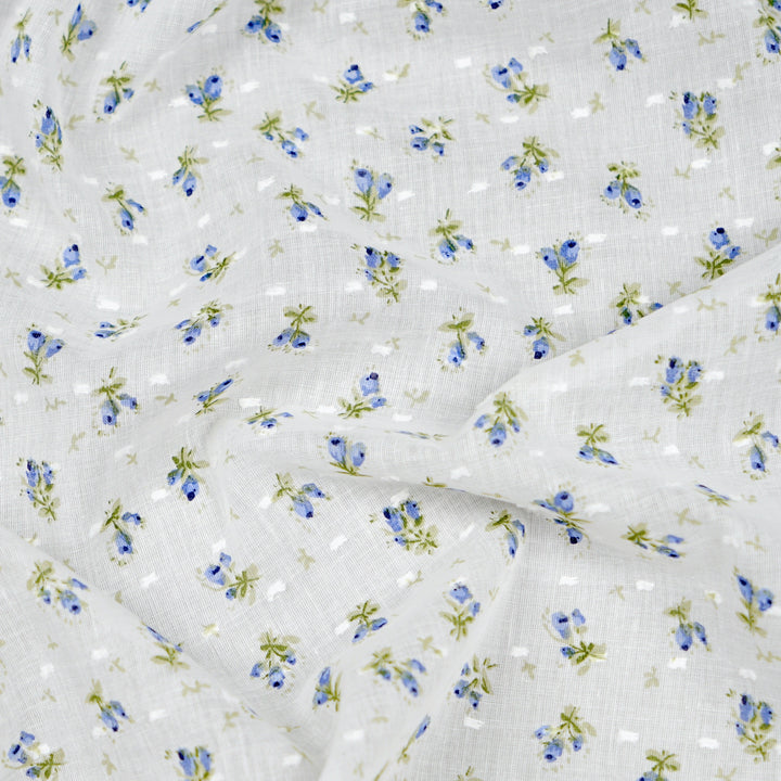 Fabric  Blue "Forget-Me-Nots & Polka Dots" - By the Yard