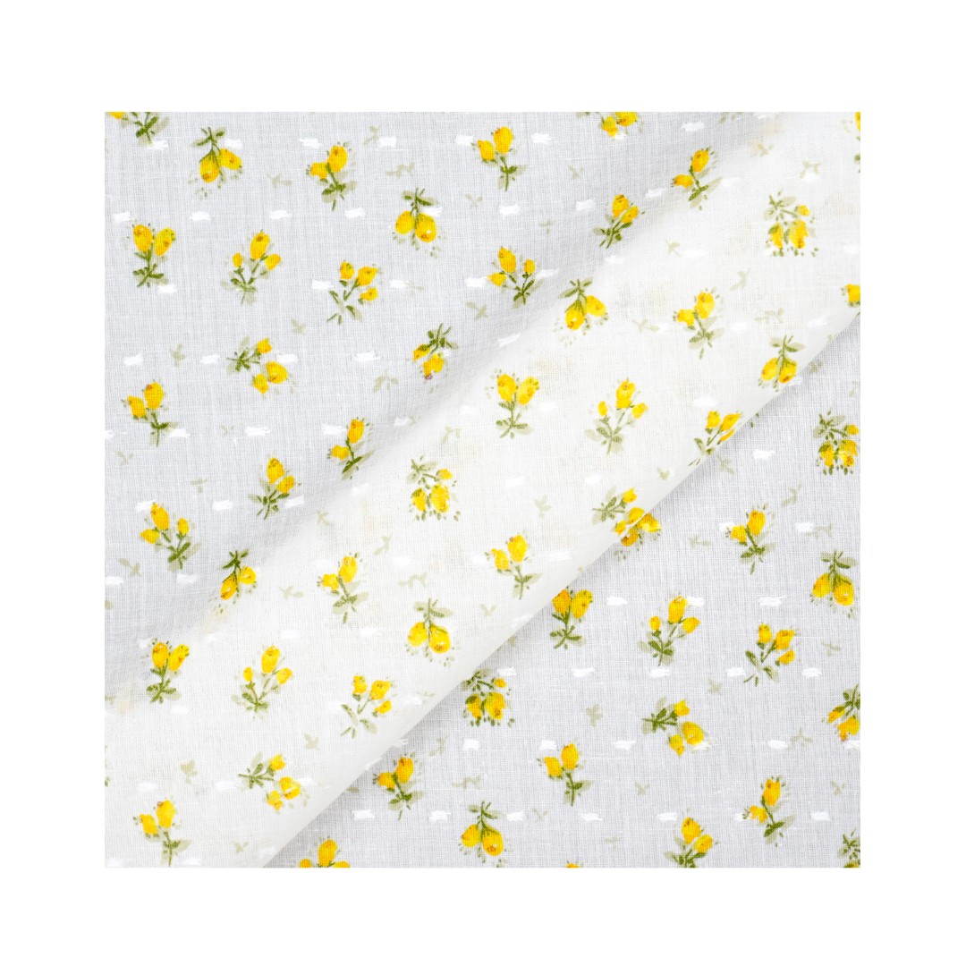 NEW Fabric in Yellow "Forget-Me-Nots & Polka Dots" - By the Yard