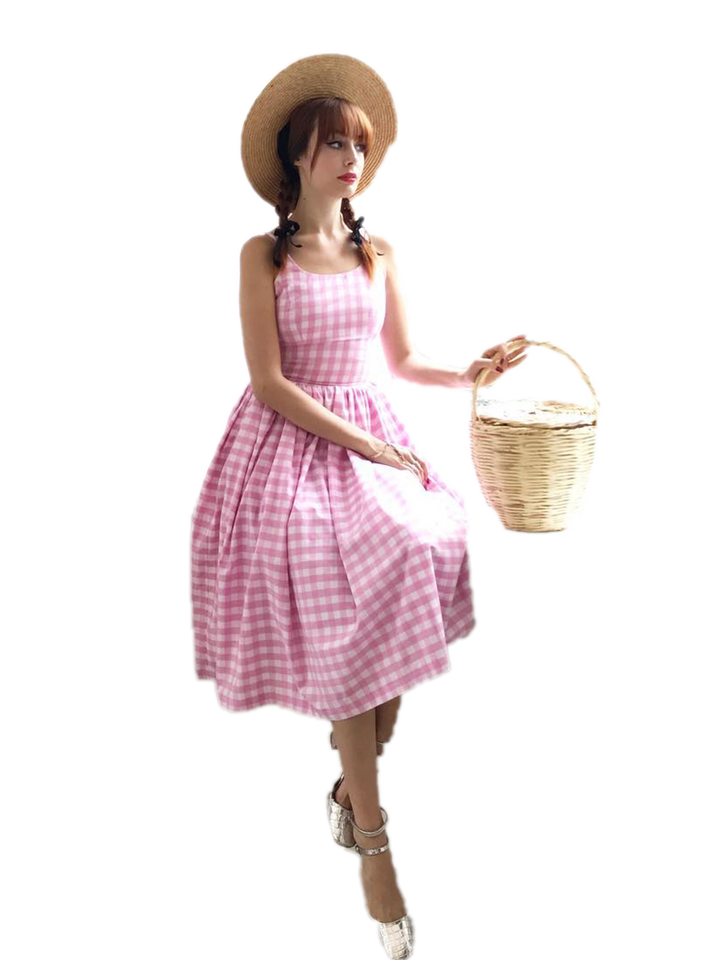 RTS - Penelope Dress Light Pink Gingham - Large Checks (BST)