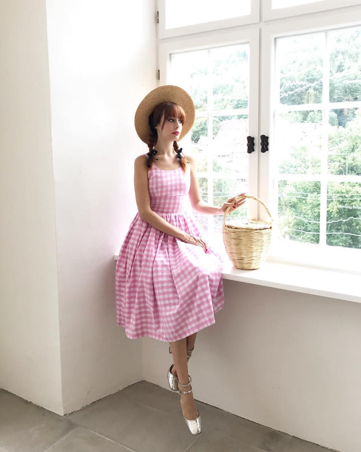 RTS - Penelope Dress Light Pink Gingham - Large Checks (BST)